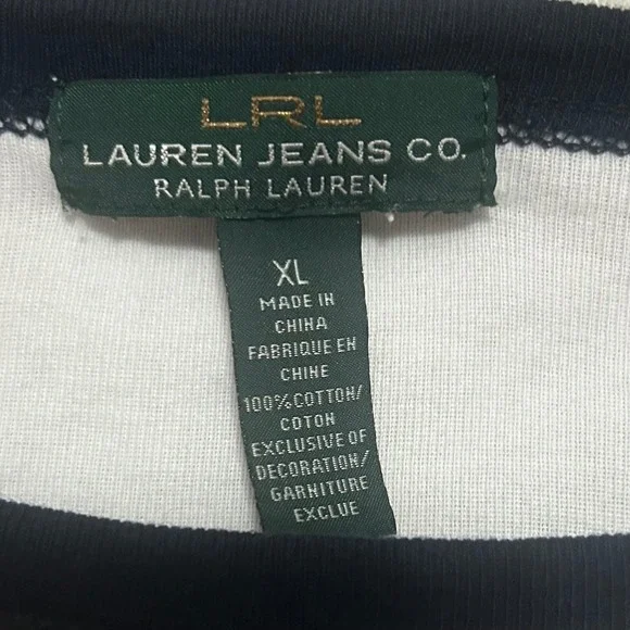 Ralph Lauren Women's Top XL White Navy Nautical Button Shoulder 3/4 Sleeve Tee - Picture 3 of 9